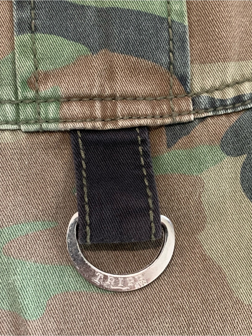 Tripp NYC Peace Camo Cargo Wide Flare Pants, Zippers, Olive Grunge 18 - Picture 7 of 16